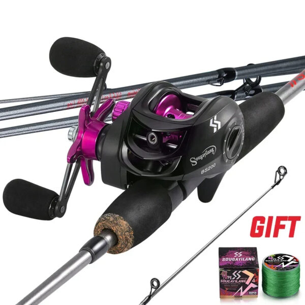 1.7m Fuchsia Carbon Fiber Casting Rod and Baitcasting Reel