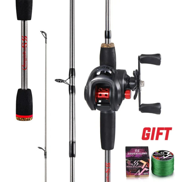 1.7m Red Carbon Fiber Casting Rod and Baitcasting Reel