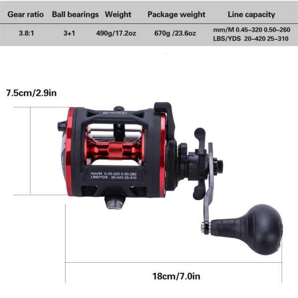 3.8:1 Trolling Reel Round Baitcasting Reel - Image 5