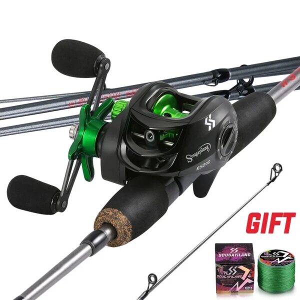 1.7m Green Carbon Fiber Casting Rod and Baitcasting Reel