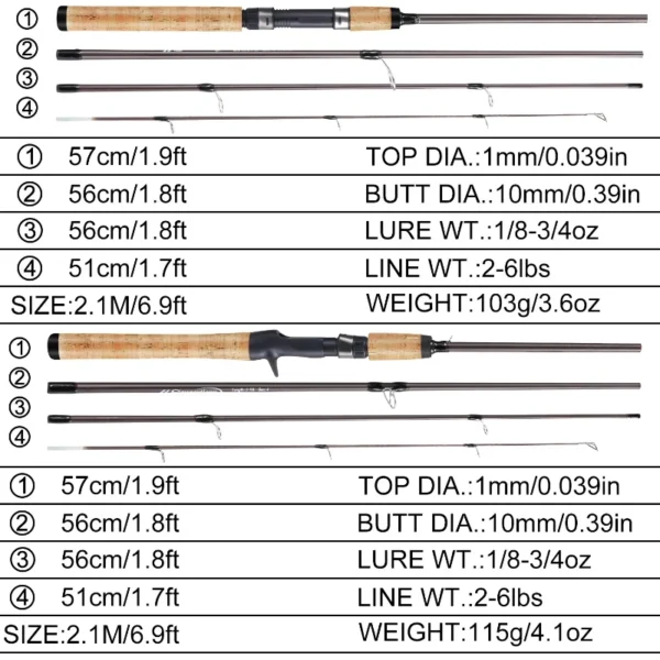 2.1m Ultra Light Wooden Handle Spinning Rods Casting Fishing Pole Carbon Fibre Bass Trout Rods Cork Handle Pole - Image 2