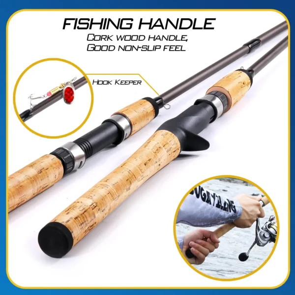 2.1m Ultra Light Wooden Handle Spinning Rods Casting Fishing Pole Carbon Fibre Bass Trout Rods Cork Handle Pole - Image 5