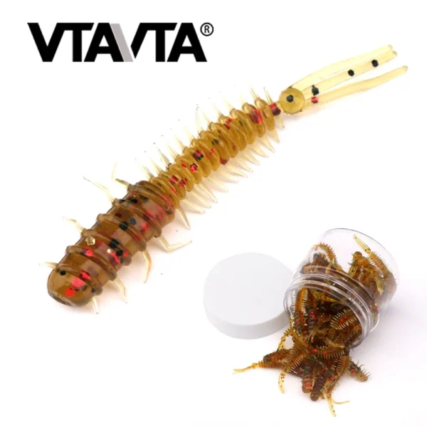 50pcs Worm Silicone Bait 45mm 0.4g Rubber Swimbait Straight Tail Wobbler Soft Fishing Lures Kit With Portable Bottle