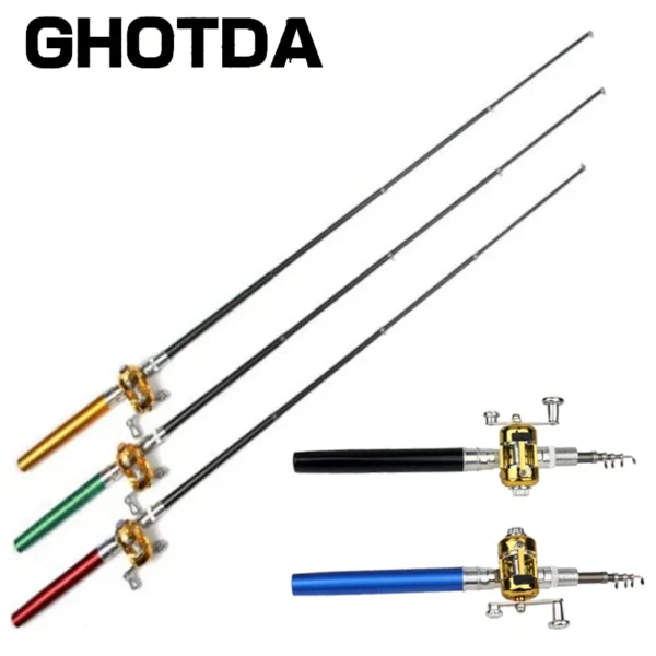Portable Pocket Telescopic Mini Fishing Pole Pen Shape Folded Fishing Rod With Reel Wheel - Image 3