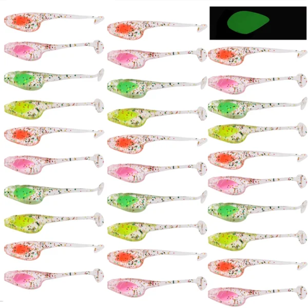 30Pcs Soft Silicone Luminous Floating Fishing Lure 5cm 1g Soft Artificial Bait Swimbaits Jigging Fishing Trout Lures