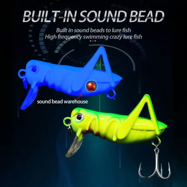 5Pcs Grasshopper Fishing Lure Hard Plastic Artificial Insect Baits Locust Cricket Crankbaits Treble Hook Flying Fishing Lure Set - Image 3