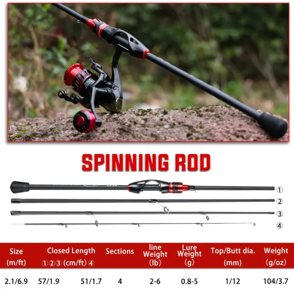 Sougayilang Casting Spinning Fishing Rod 2.1m UltraLight Carbon Fiber Rod Pole 4 Section with EVA Handle 0.8-5g Lure Weight - Image 2