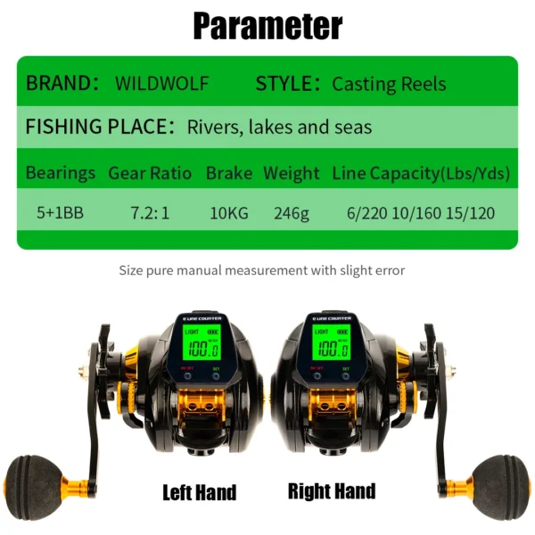 10kg high capacity saltwater fishing wheel large LED screen 7.2:1 high speed gear ratio combined alarm electronic counting reel - Image 6