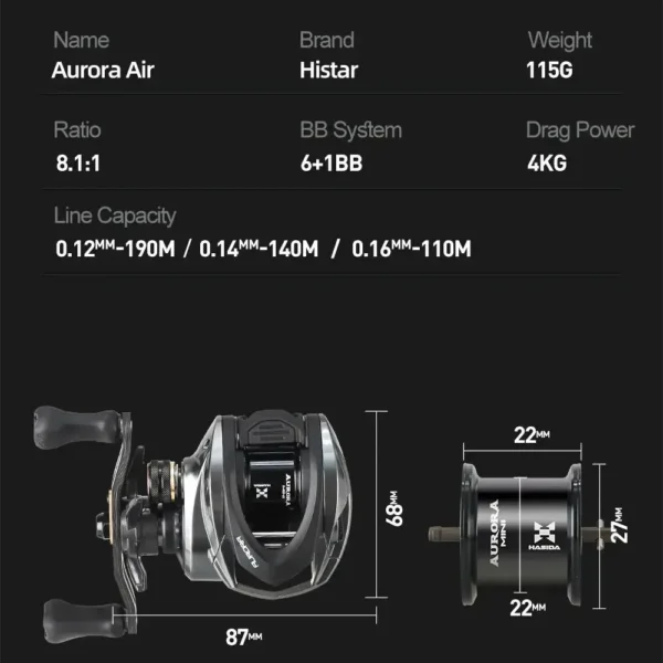 Histar Aurora AIR BFS Bait Finesse System Light Lure AT7 Aluminum Spool 115G UL 3D Dynamic Magnetic Braking Baitcasting Reel - Image 2