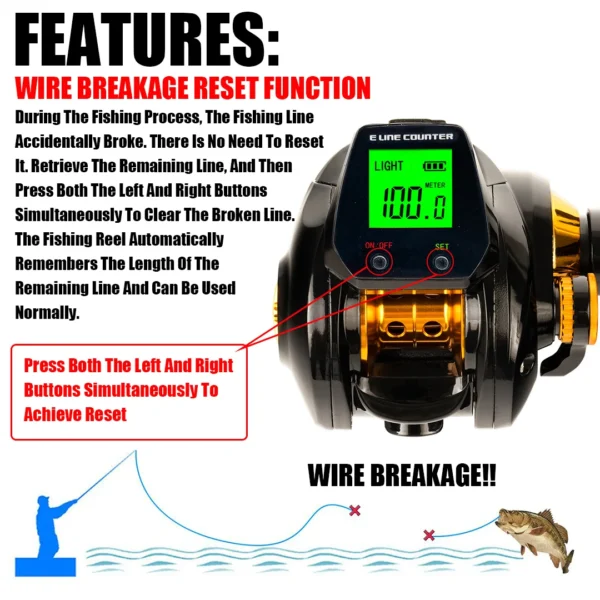 10kg high capacity saltwater fishing wheel large LED screen 7.2:1 high speed gear ratio combined alarm electronic counting reel - Image 5
