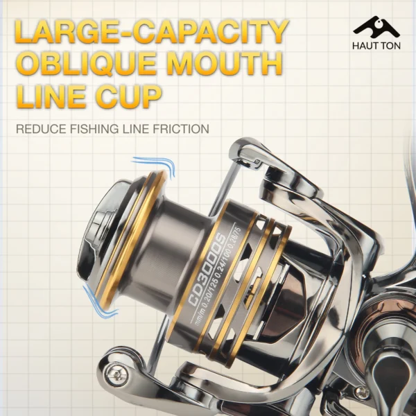 HAUT TON CD Spinning Fishing Reel 5.2:1 GearRatio 13.23Lbs Max Drag Metal Spoo Foldable CNC Double Arm For Freshwater Saltwater - Image 2