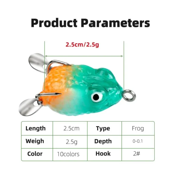 Fishing 2.5cm/2.5g Soft Frog Lure Mini Soft Lure Double Hooks TopWater Ray Frog Artificial Bait - Image 2