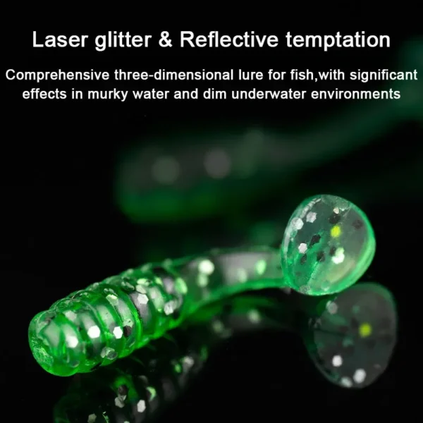 50PC/box Micro Soft Bait 1.5cm T-Tail Laser Wobblers Carp Fishing Lure Mini Silicone Artificial Swimbait with Fish Attractant - Image 3
