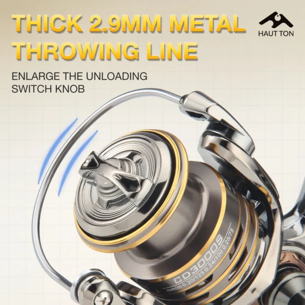 HAUT TON CD Spinning Fishing Reel 5.2:1 GearRatio 13.23Lbs Max Drag Metal Spoo Foldable CNC Double Arm For Freshwater Saltwater - Image 3