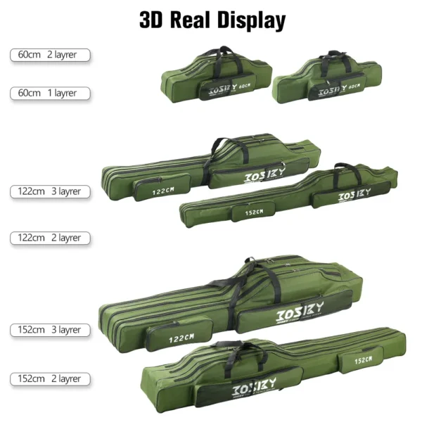 Portable Foldable Fishing Rod Carrier Fish Pole Reel Tools Storage Bag Case 122cm / 152cm / 182cm - Image 6
