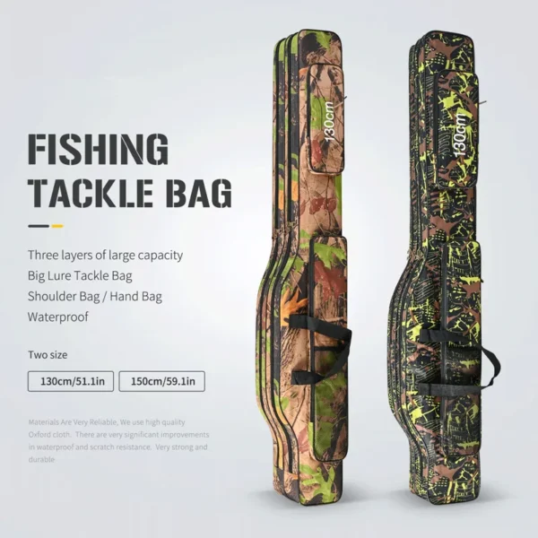 1.3m/1.5m 2-layer foldable large belly sea fishing bag, double shoulder fishing rod bag, outdoor storage tool kit for fishing - Image 2