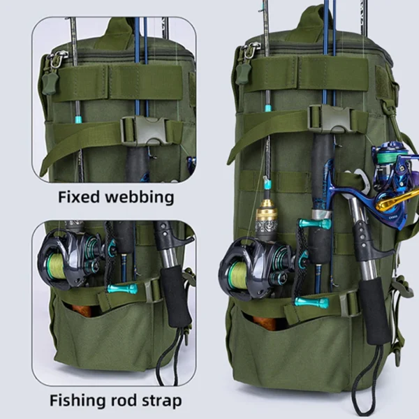 Tactical Fishing Backpack Tackle Bag with Rod Holders Fish Equipment Storage Molle Camping Hiking Outdoor Multifunctional Bag - Image 3