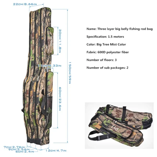 1.2m/1.5m three-layer foldable large belly sea fishing bag, double shoulder fishing rod bag, tool kit for outdoor storage - Image 6