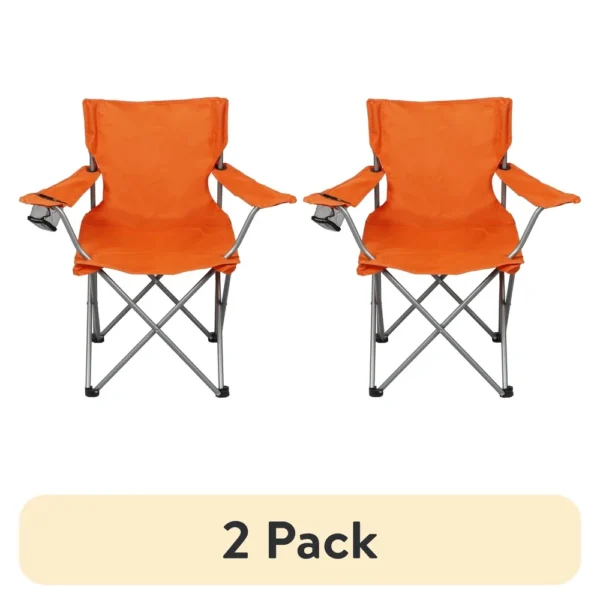 2 Pack Folding Camp Chairs with Cup Holder Portable Quad Frame Durable Outdoor Seating Tailgating Camping Sports Events - Image 2