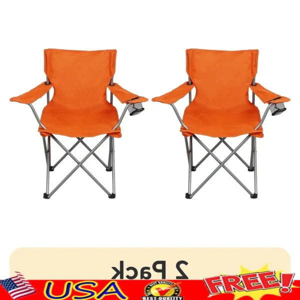 2 Pack Folding Camp Chairs with Cup Holder Portable Quad Frame Durable Outdoor Seating Tailgating Camping Sports Events - Image 7